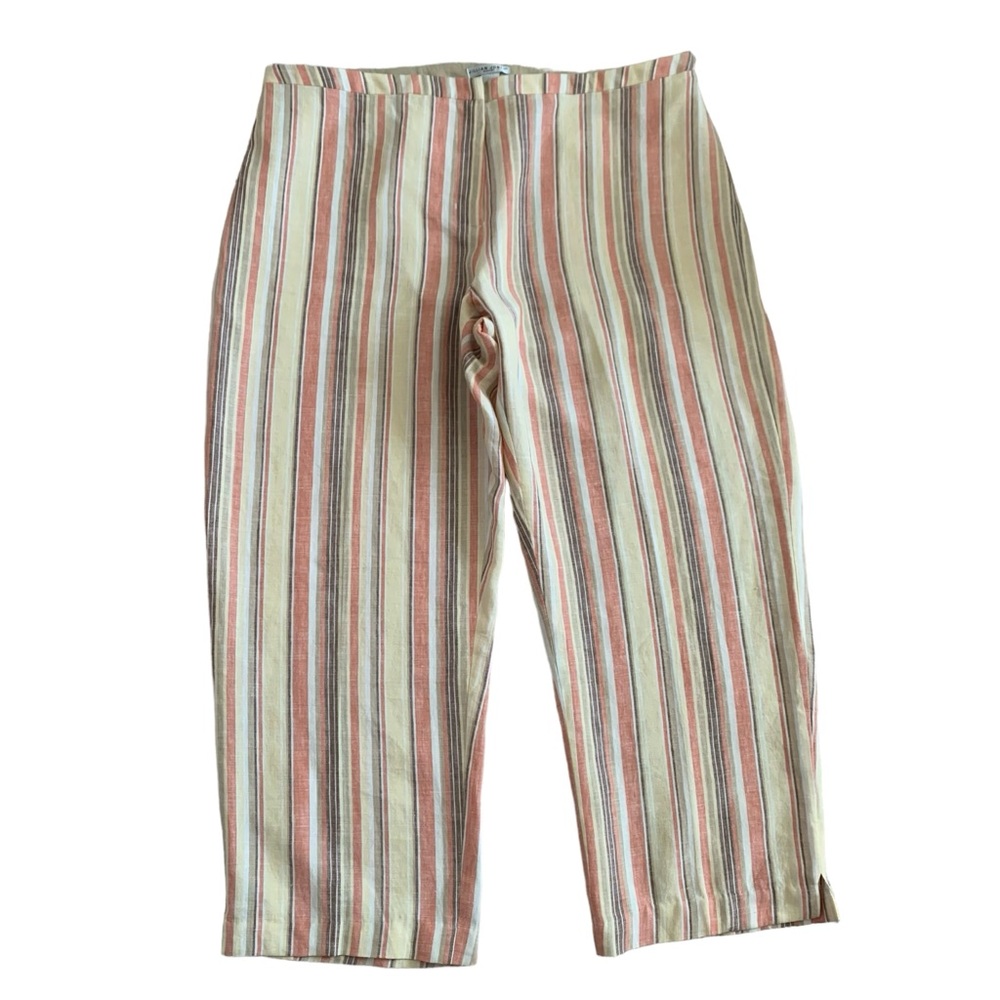 Jillian Jones Woman Plus Striped Linen Wide Leg Crop Pants Size 22W